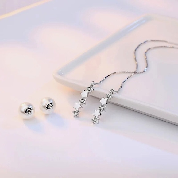 💫 Sterling Silver 925 Long Pearl Earrings - Picture 3 of 3